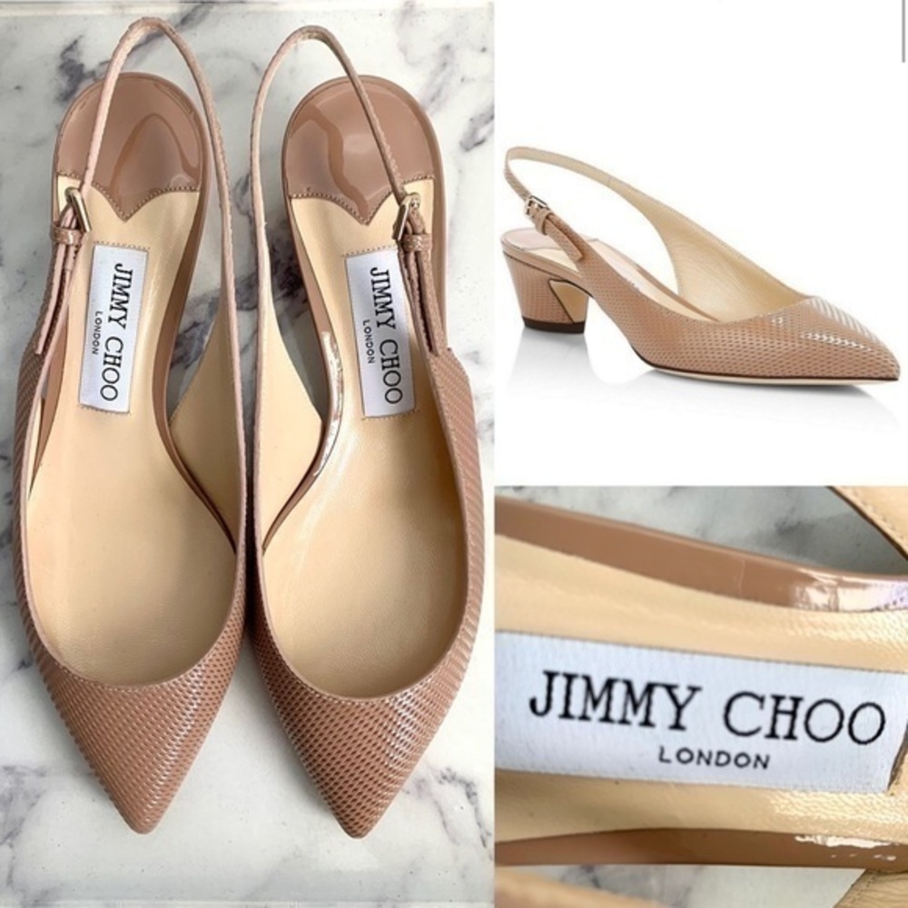 JIMMY CHOO Gemma 40 Ballet Pink Embossed Patent in Size 38 (US Women's Sz 8)